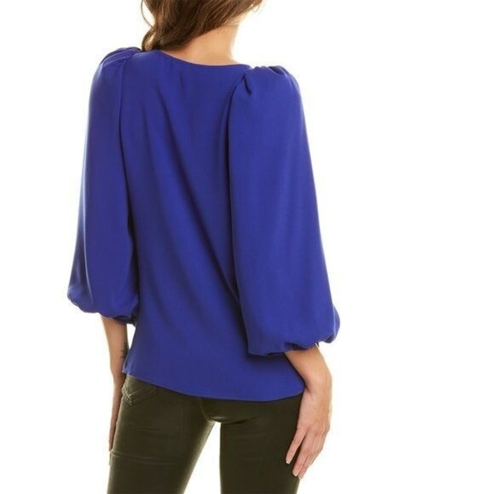 Trina Turk Women's Danise 3/4 Puff Balloon Sleeve V-Neck Blouse Royal Blue Sz XS - Picture 2 of 10